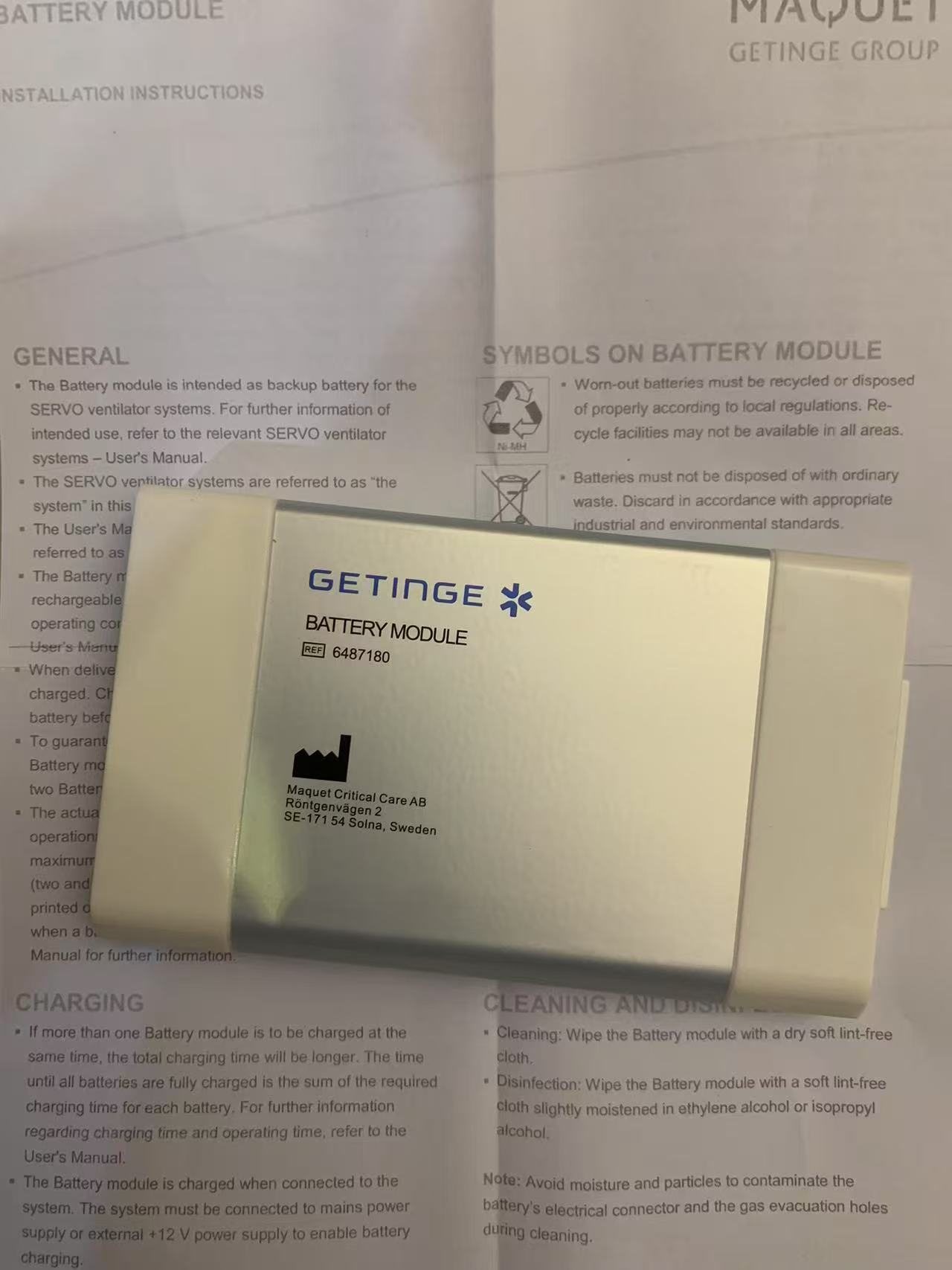 REF 6487180 Ventilator Battery for Getinge MAQUET Servo I, Servo S, Servo U | CE-Certified, 100% Compatible
